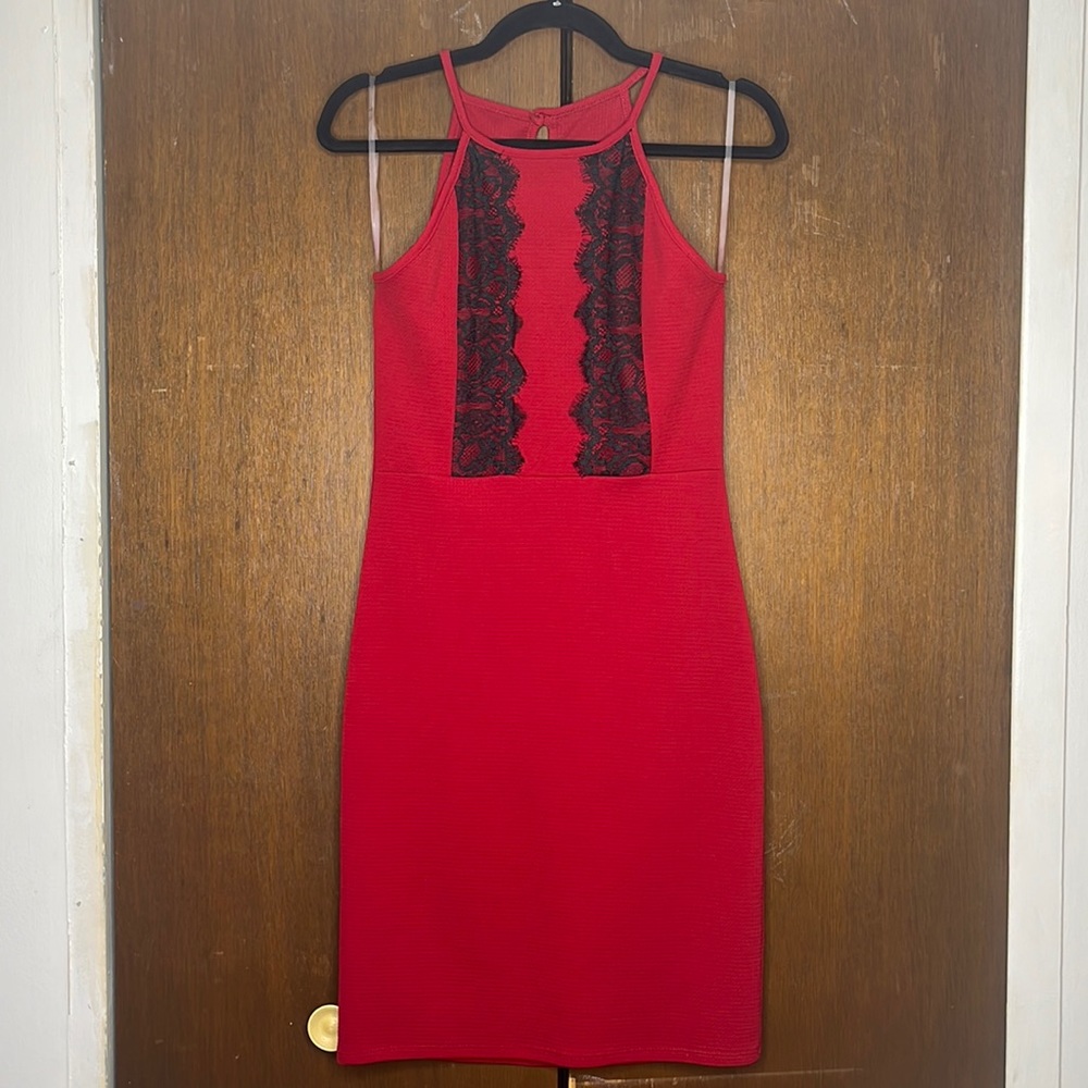 Red hot lace front dress